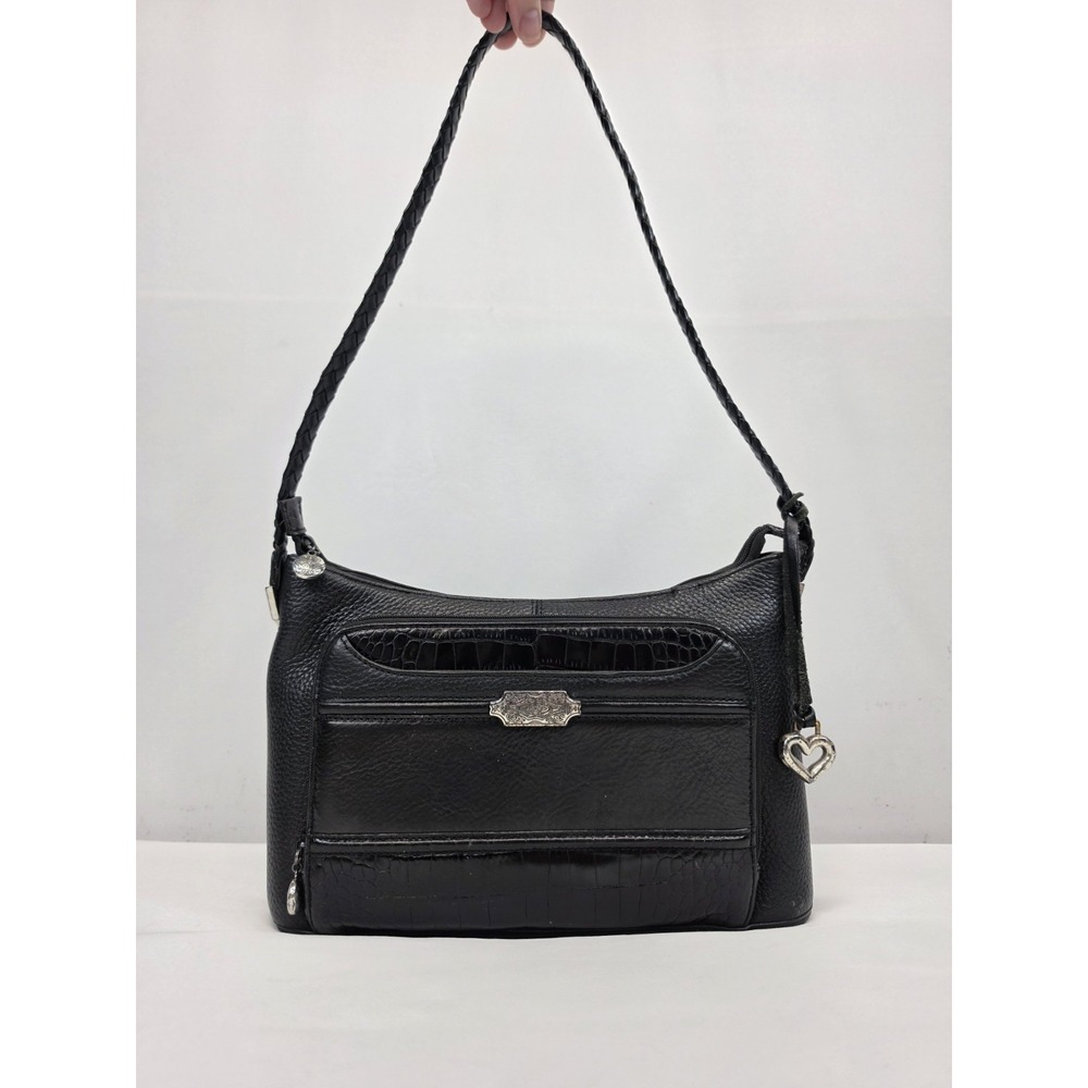 Brighton Millie Shoulder Bag Black Pebbled Croc Embossed Leather Purse 3308 - Picture 2 of 8
